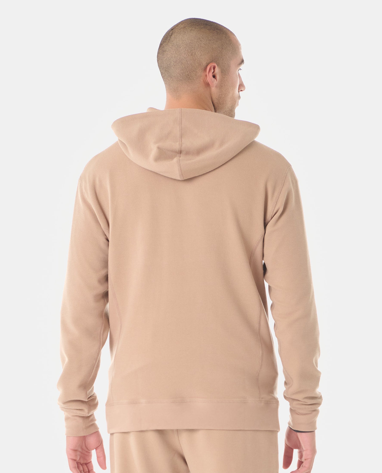 Glen Waffle-Knit Hoodie Camel