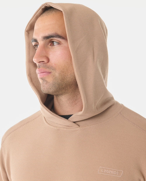 Glen Waffle-Knit Hoodie Camel