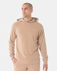 Glen Waffle-Knit Hoodie Camel