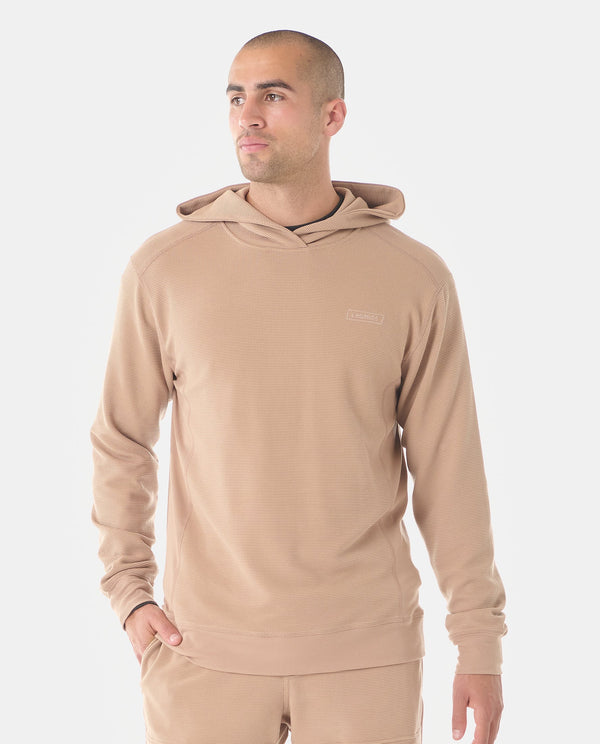 Glen Waffle-Knit Hoodie Camel