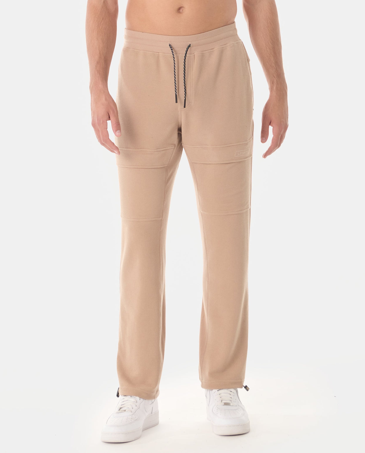 Glen Waffle-Knit Cargo Sweatpant Camel