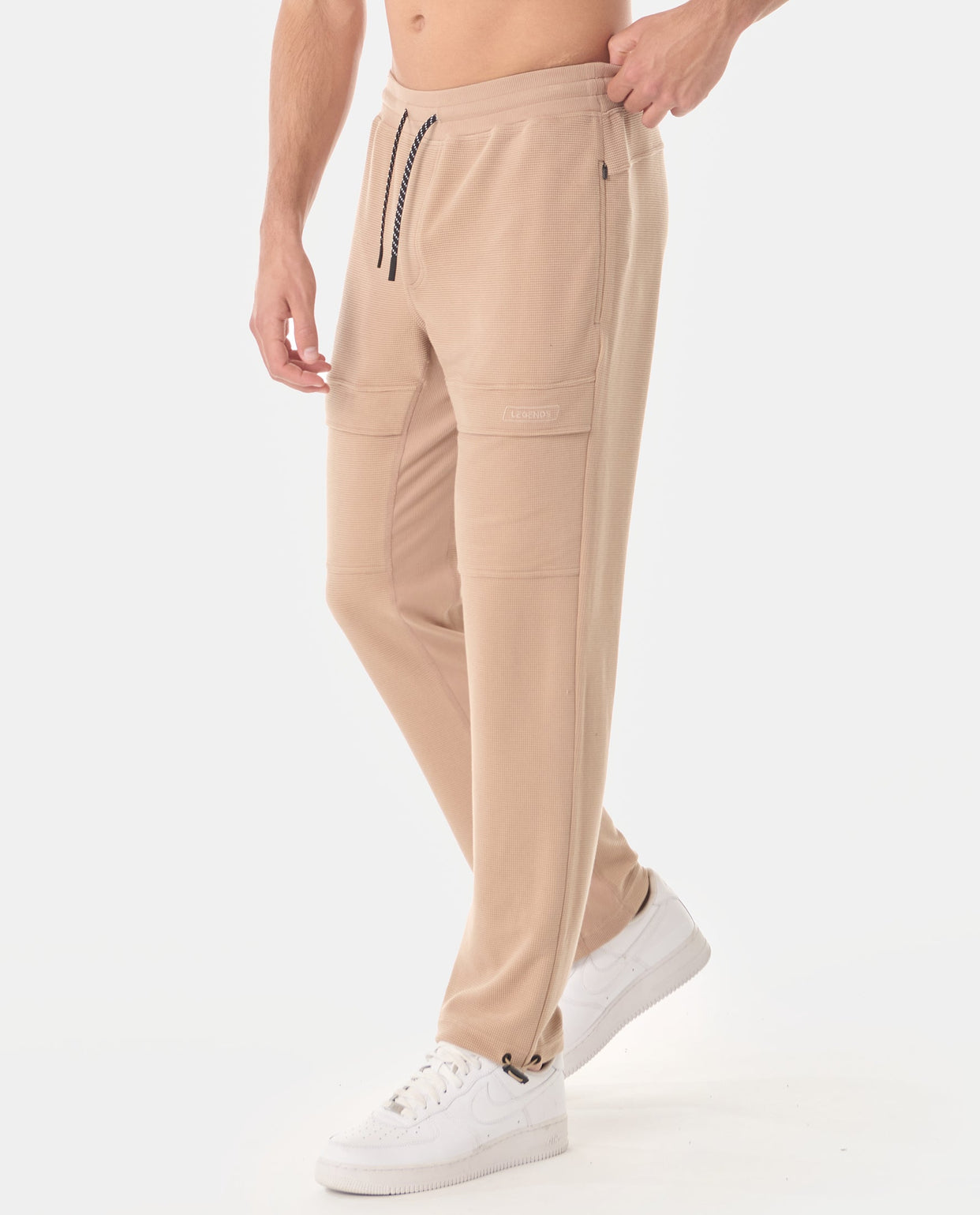 Glen Waffle-Knit Cargo Sweatpant Camel